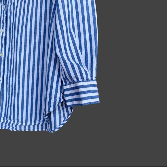 SEZANE Classic Oversized Blue & White Striped Linen Cotton Button Down Max Shirt - Picture 13 of 17